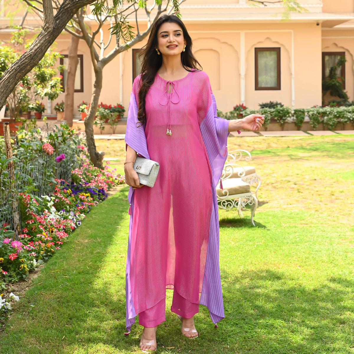 Utsav Lilac Pink Lurex Kaftan Set