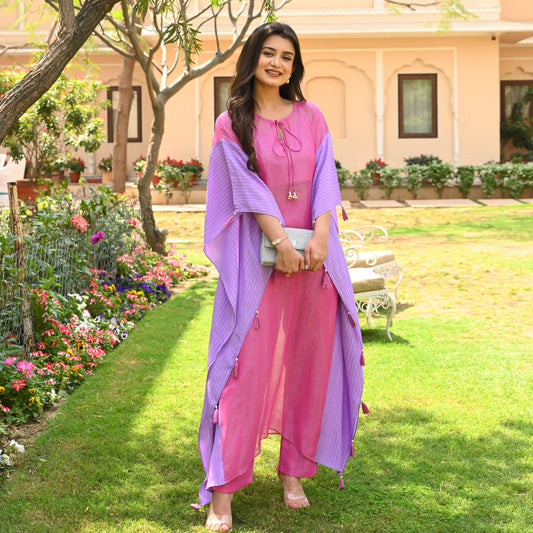 Utsav Lilac Pink Lurex Kaftan Set
