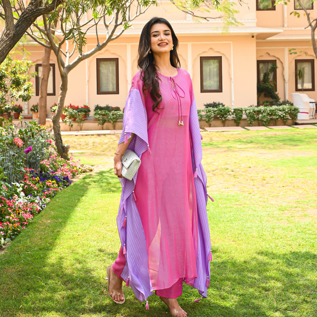Utsav Lilac Pink Lurex Kaftan Set