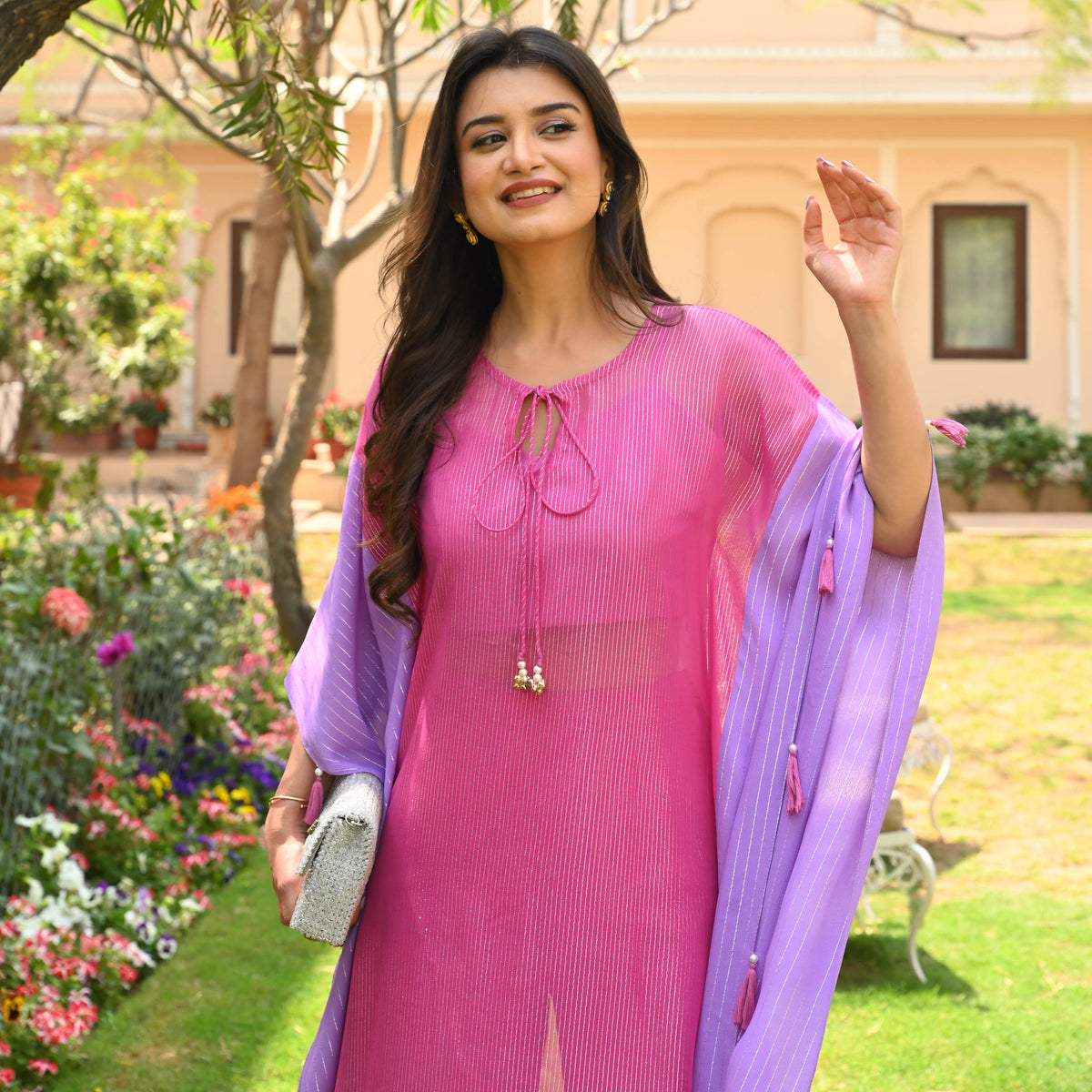 Utsav Lilac Pink Lurex Kaftan Set