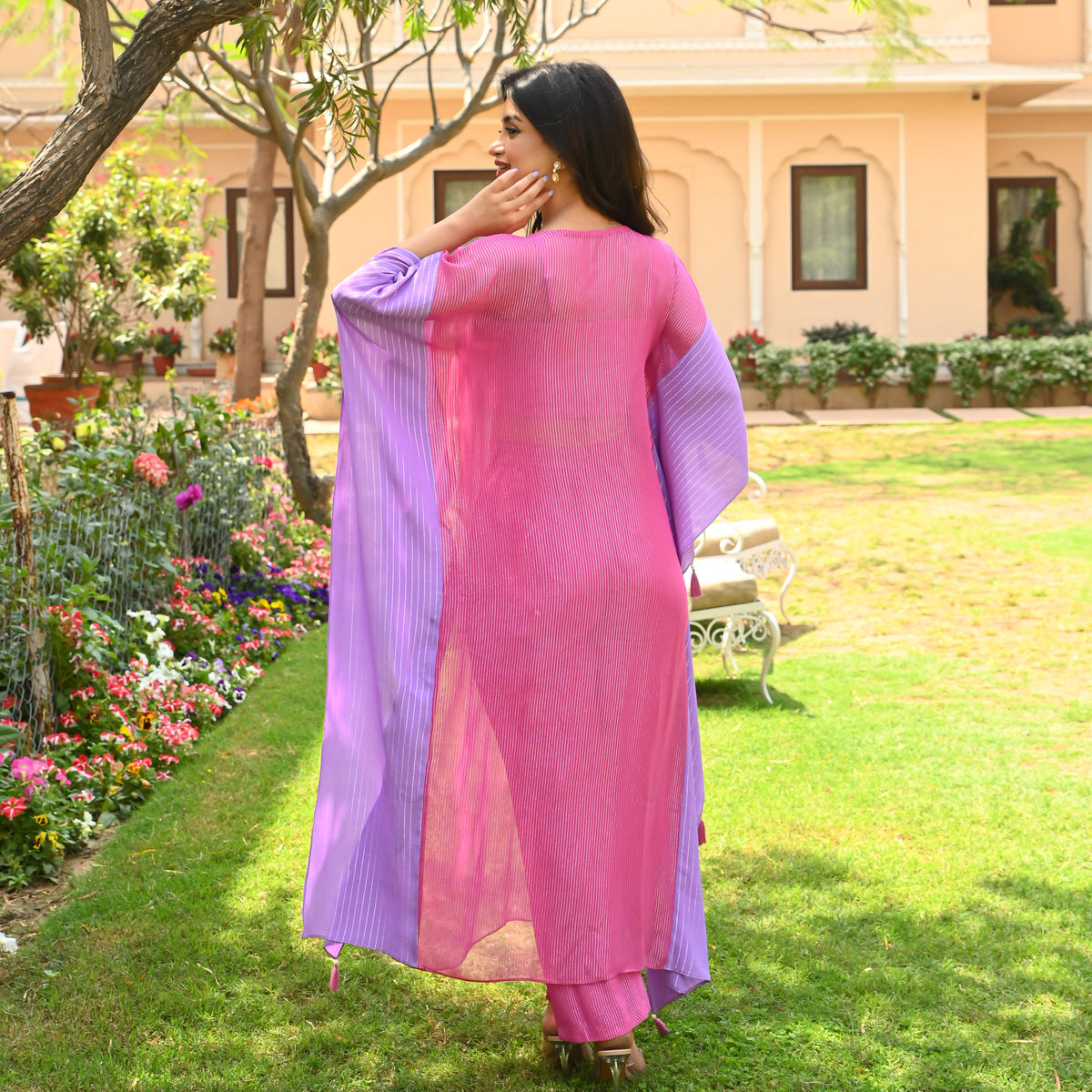 Utsav Lilac Pink Lurex Kaftan Set