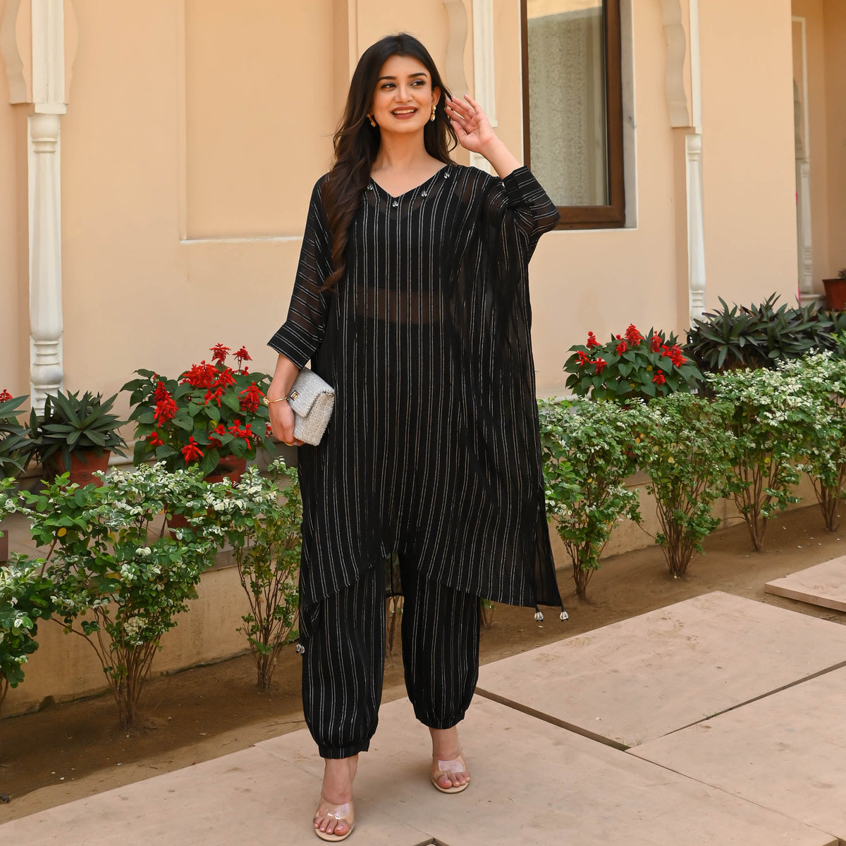 Utsav Black Silver Lurex Kurta Pants