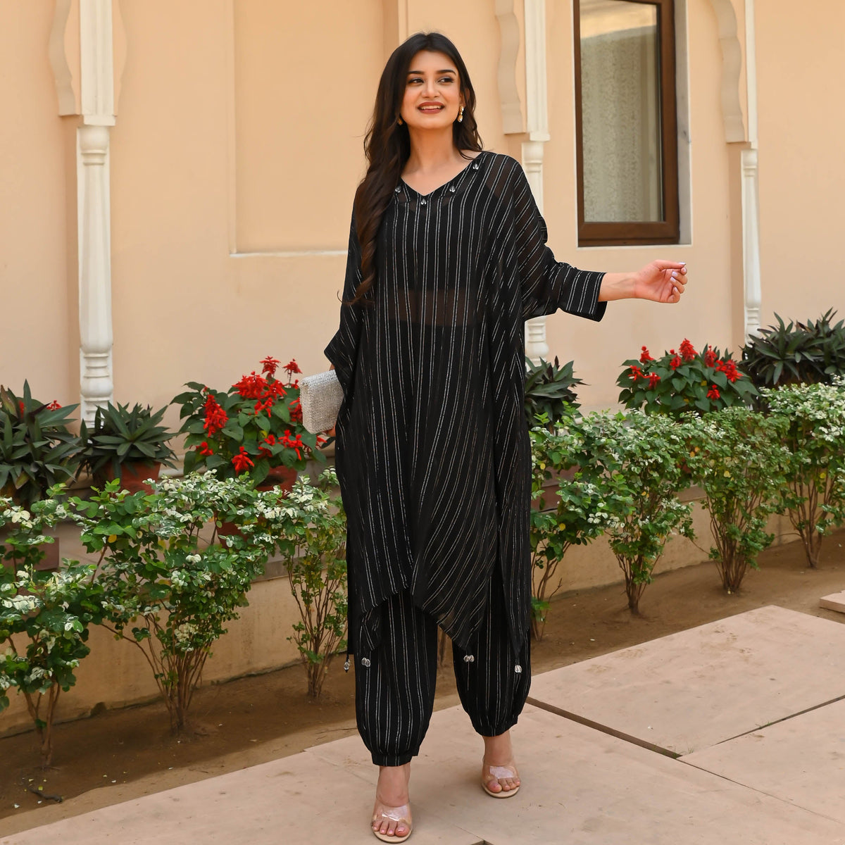 Utsav Black Silver Lurex Kurta Pants