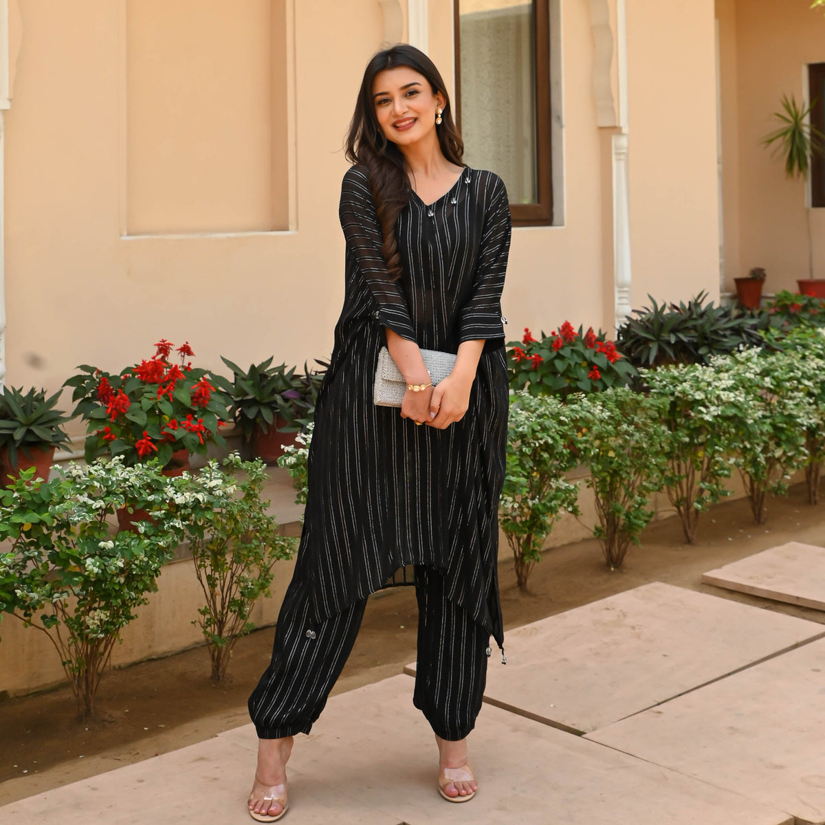 Utsav Black Silver Lurex Kurta Pants