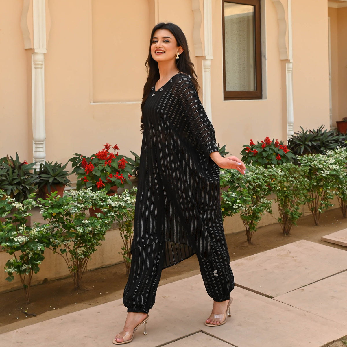 Utsav Black Silver Lurex Kurta Pants