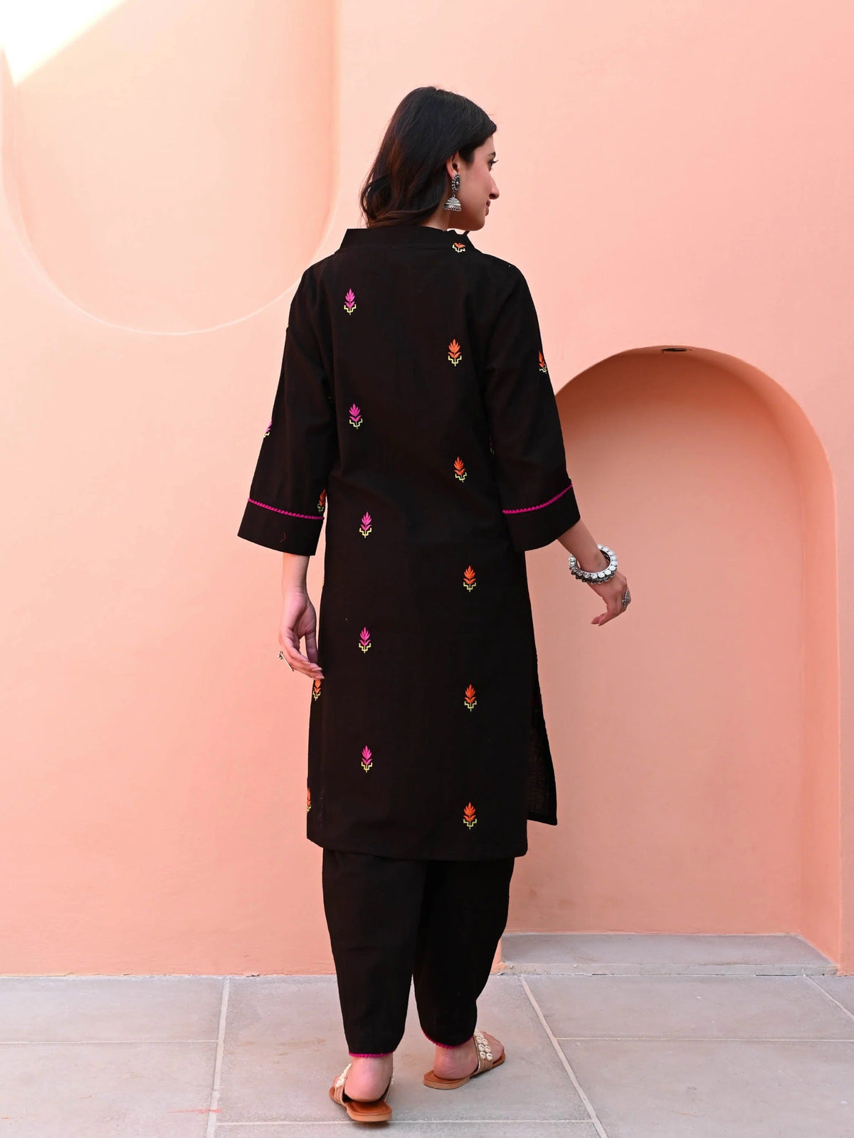 Utsav Black Embroidered Cotton Co-ord Set