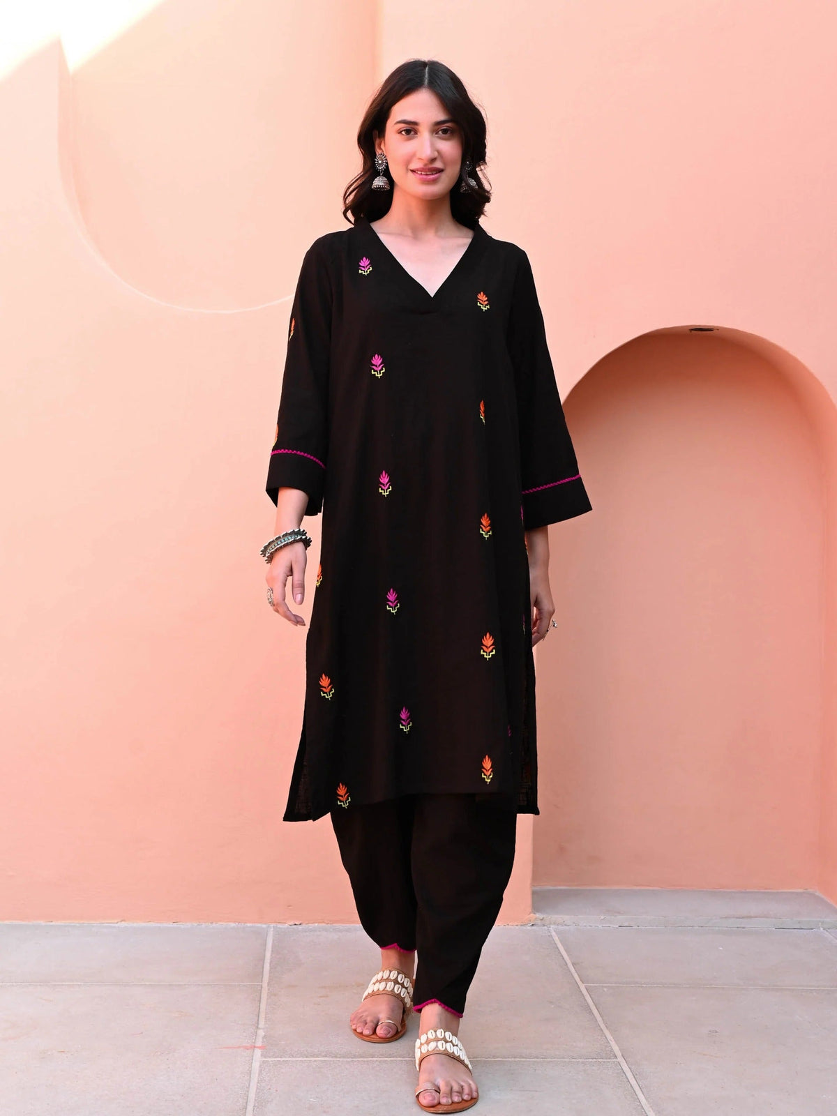 Utsav Black Embroidered Cotton Co-ord Set