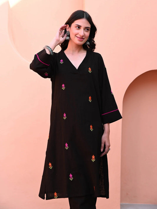 Utsav Black Embroidered Cotton Co-ord Set
