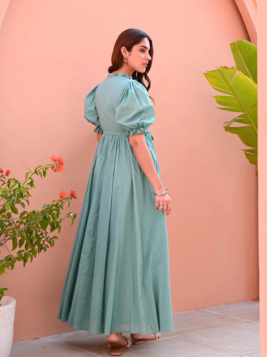 Utsav Mint Embroidered Cotton Dress