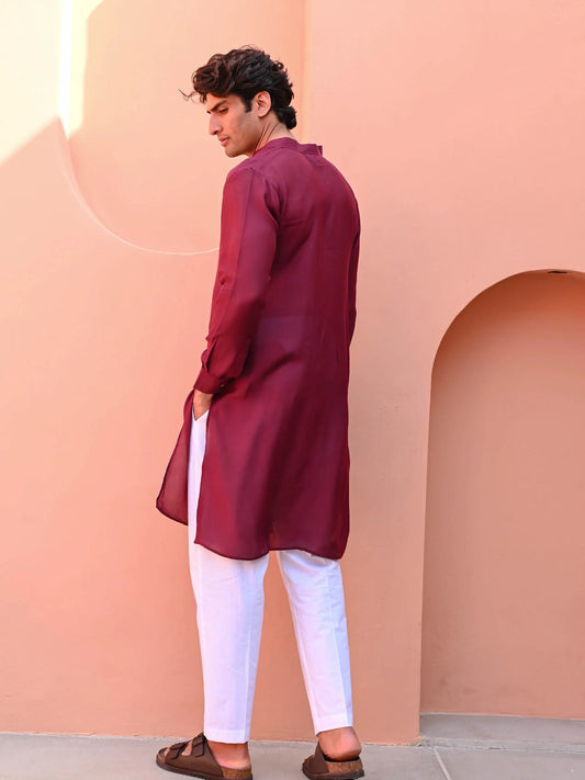 Utsav Wine Color Men Long Kurta