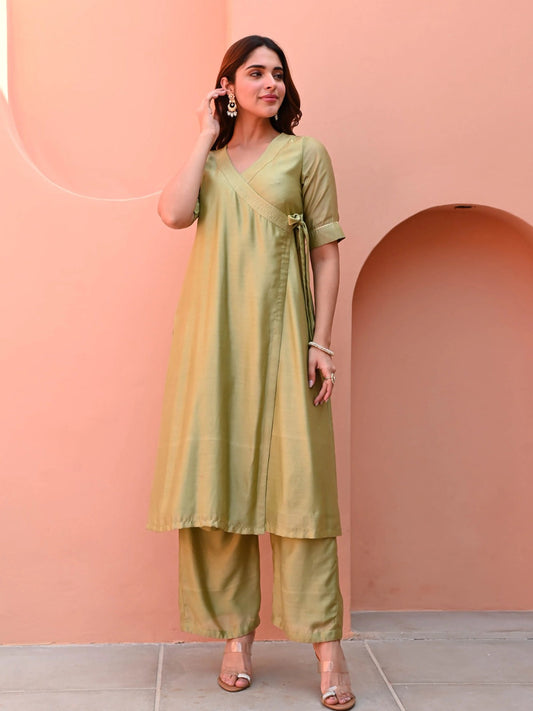 Utsav Light Green Silk Kurta Set