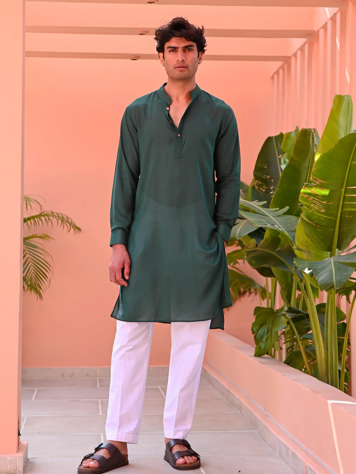 Utsav Dark Green Men Long Kurta