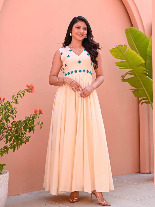 Utsav Biscotti Beige Cotton Dress