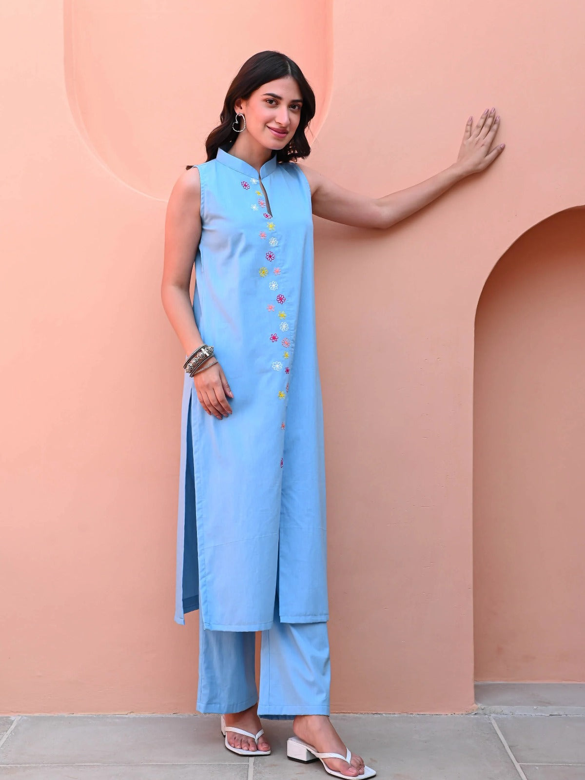 Utsav Powder Blue Embroidered Kurta Set
