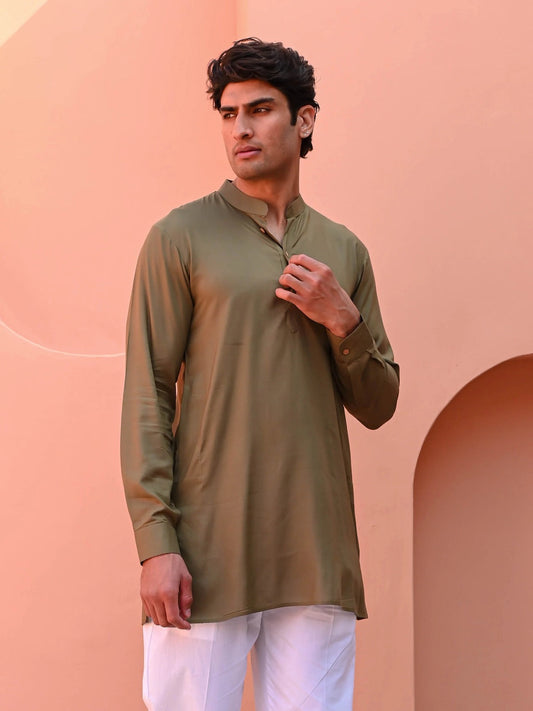 Utsav Dark Olive Men Long Kurta