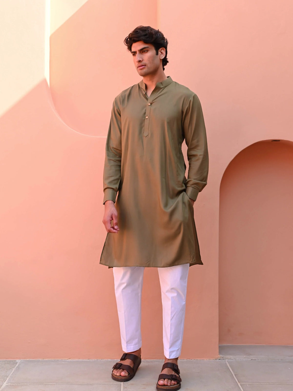 Utsav Dark Olive Men Long Kurta