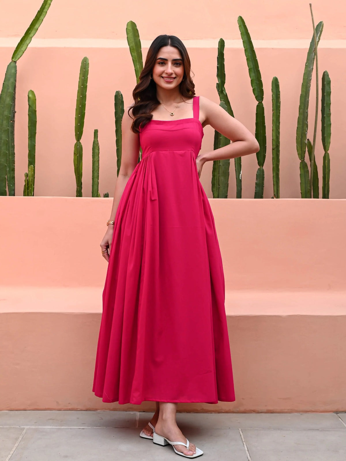 Utsav Pink Fit & Flare Cotton Dress