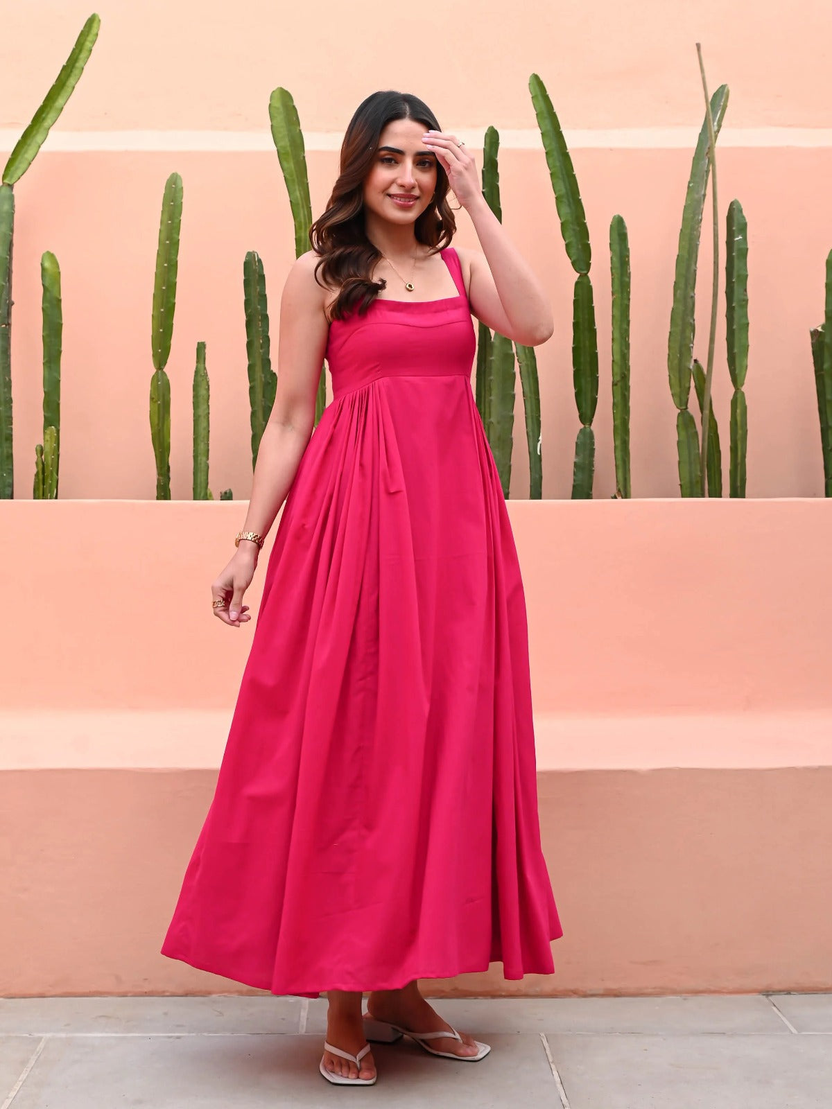 Utsav Pink Fit & Flare Cotton Dress