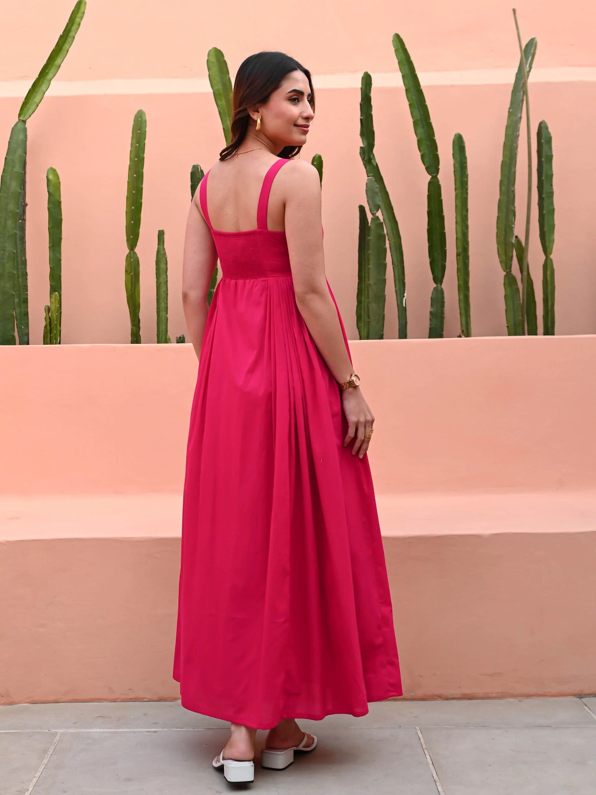 Utsav Pink Fit & Flare Cotton Dress