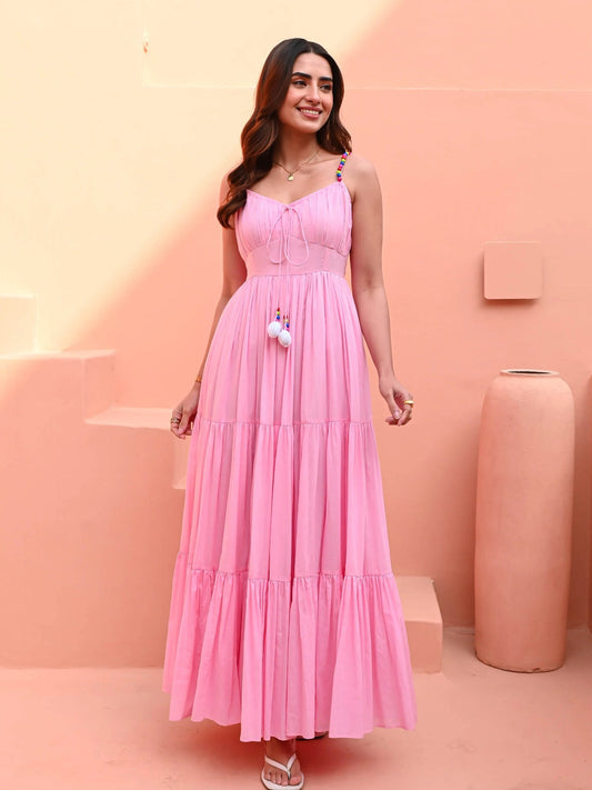 Utsav Light Pink Sleeveless Cotton Dress
