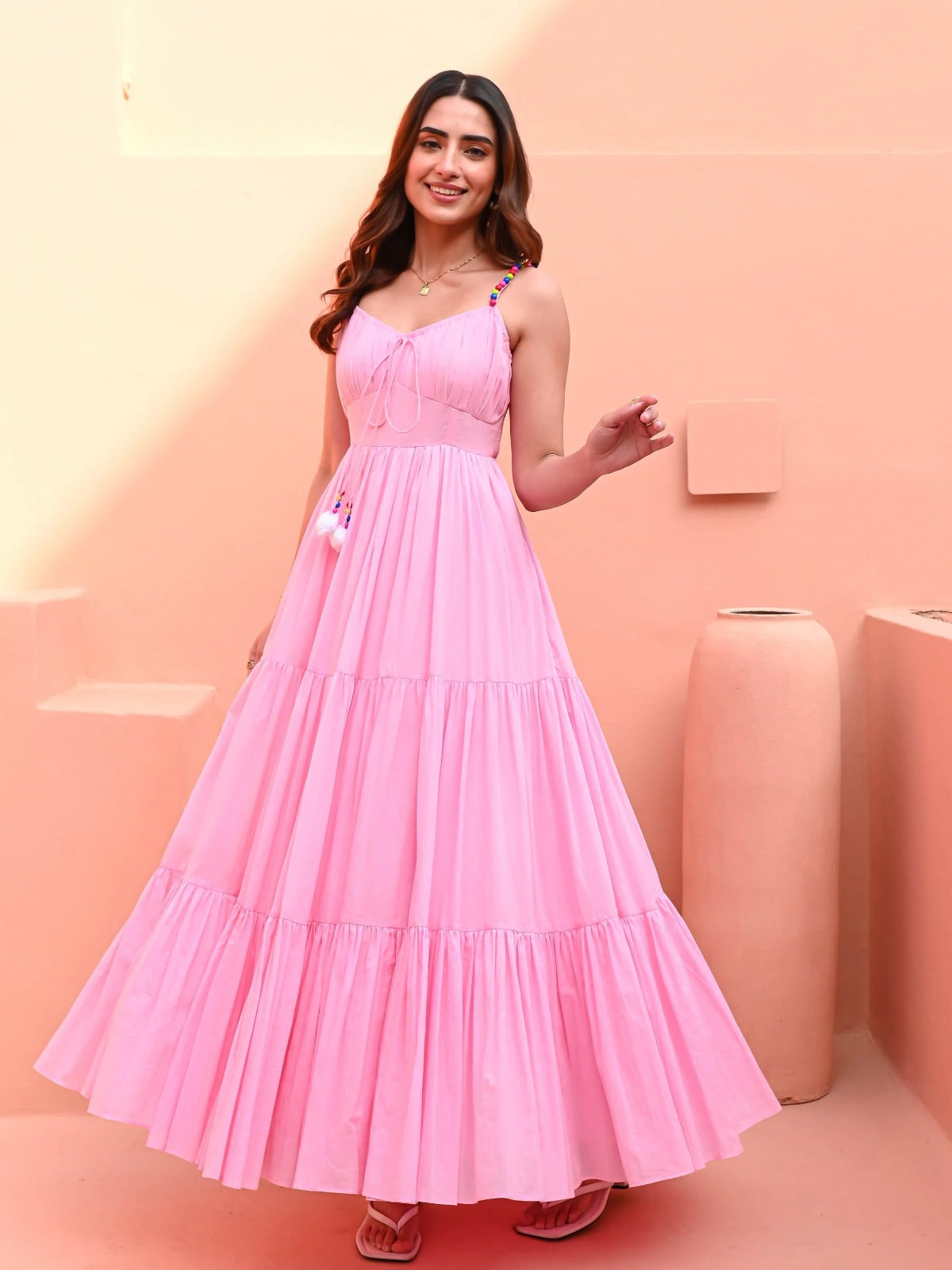 Utsav Light Pink Sleeveless Cotton Dress