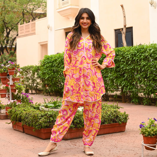 Harmony Hues Floral Print Kurta Pant Set For Women Online