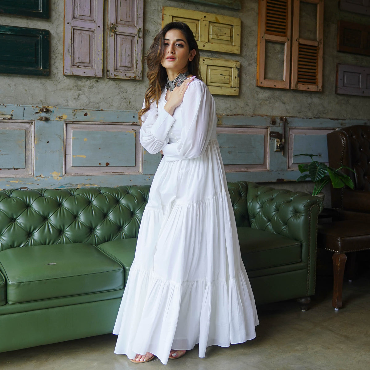 White full sleeves dress