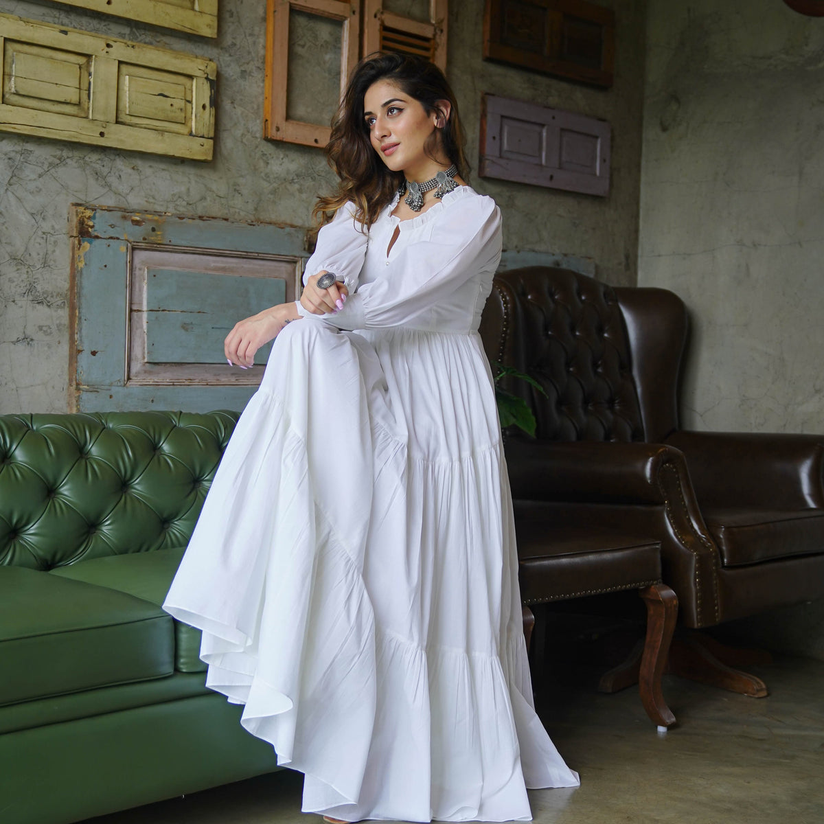 White full sleeves dress