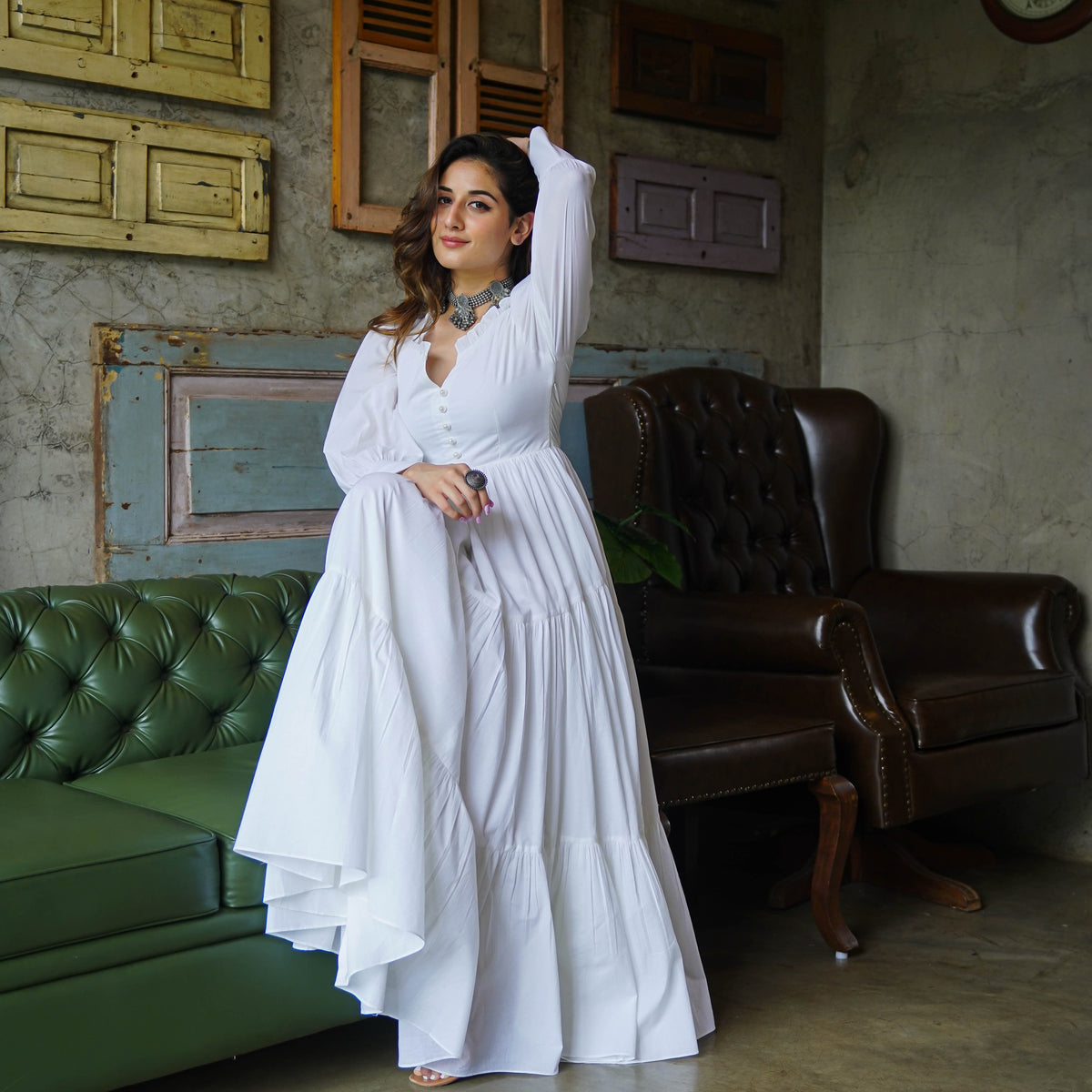 White full sleeves dress