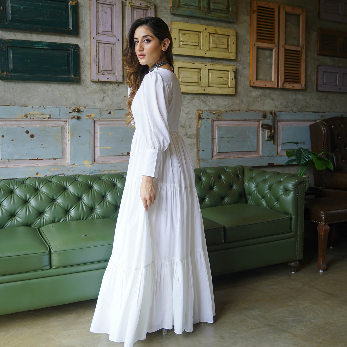 White full sleeves dress