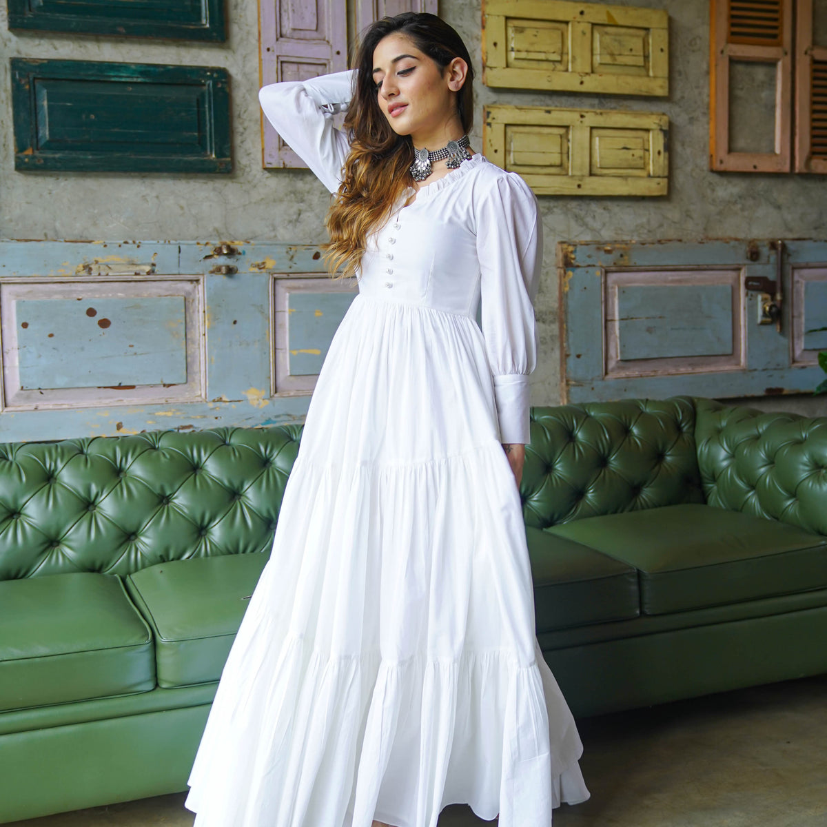 White full sleeves dress