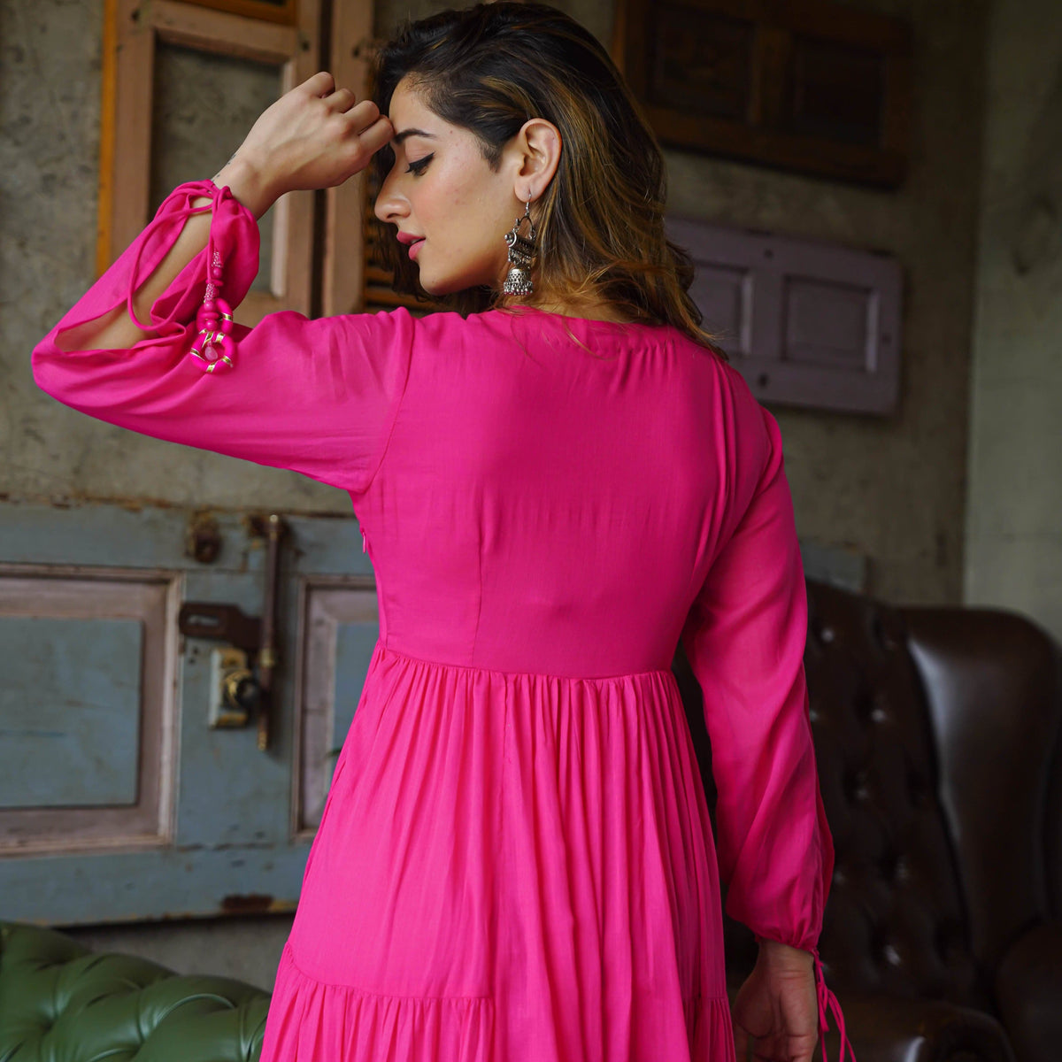 Hot Pink Cotton Maxi Dress