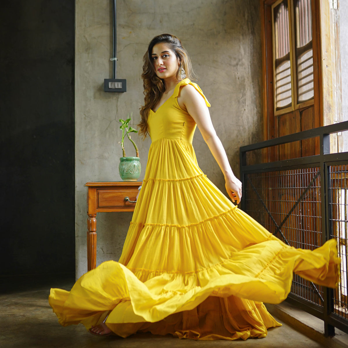Rylee Yellow Cotton Maxi Dress For Women Online