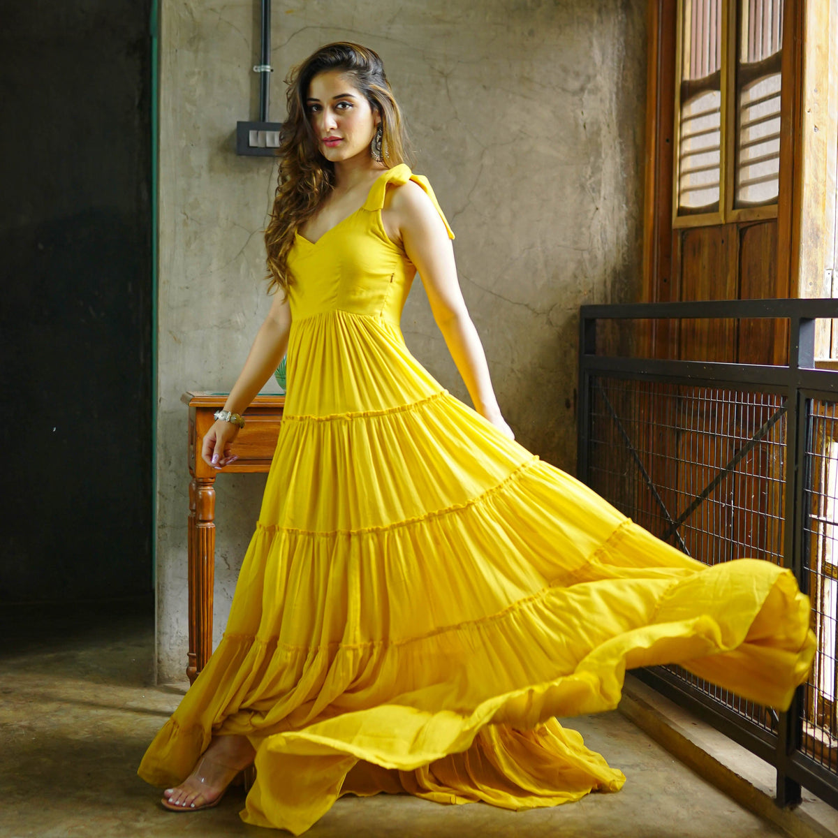 Yellow cotton tier dress