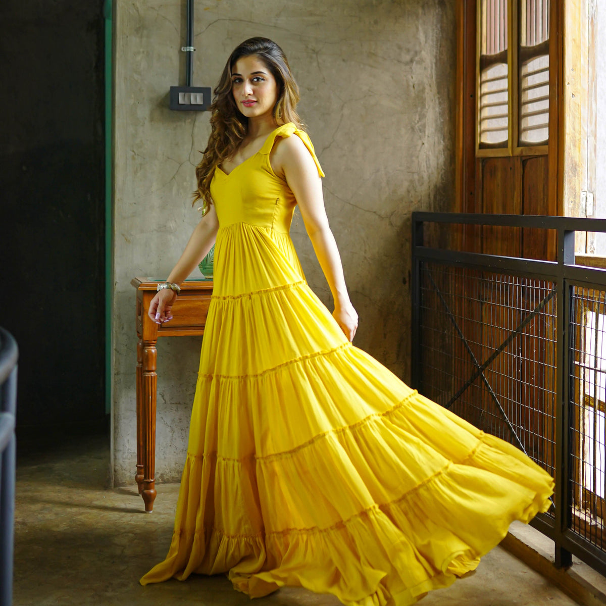 Yellow cotton tier dress