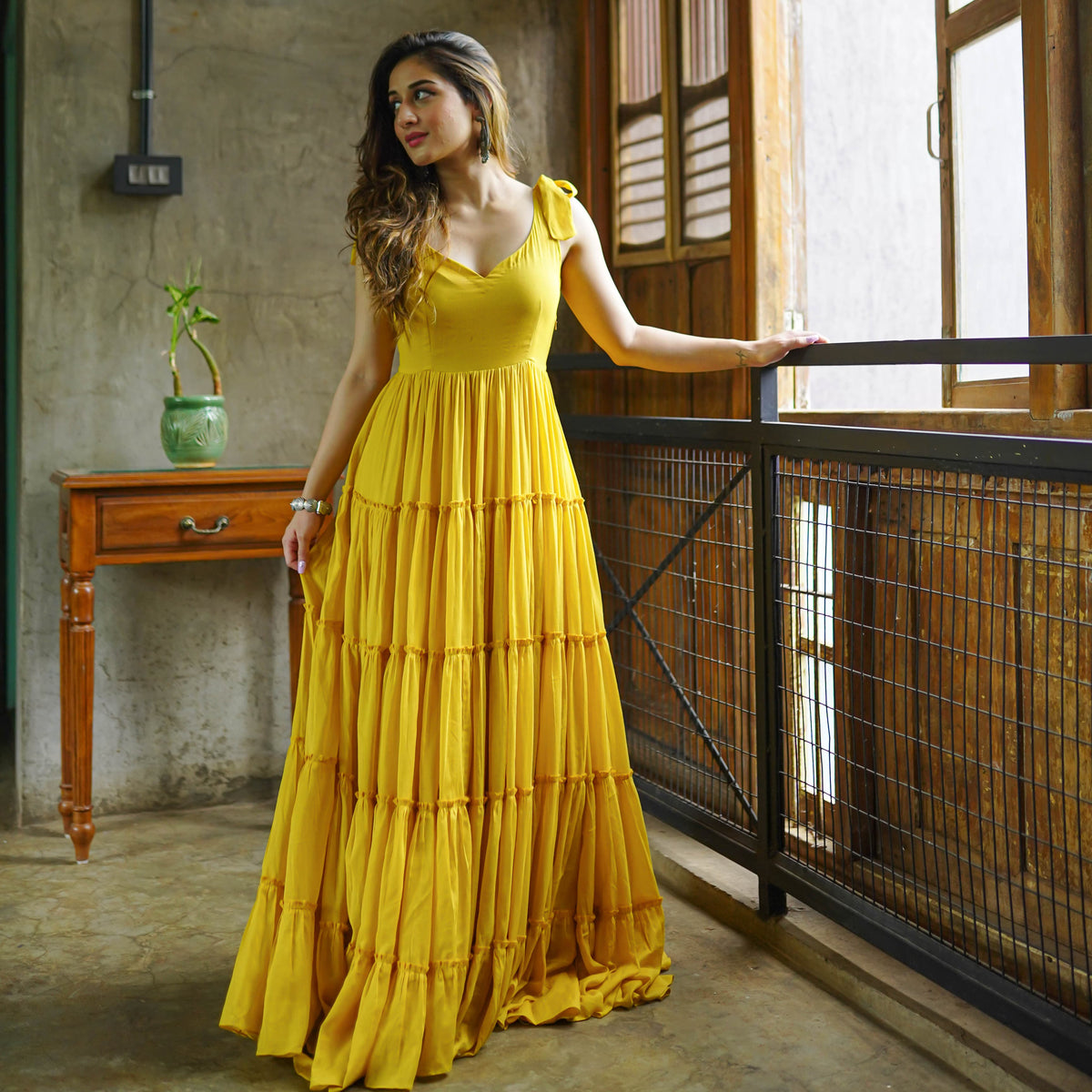 Yellow cotton tier dress