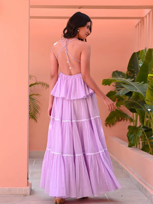 Utsav Lilac Backless Cotton Dress
