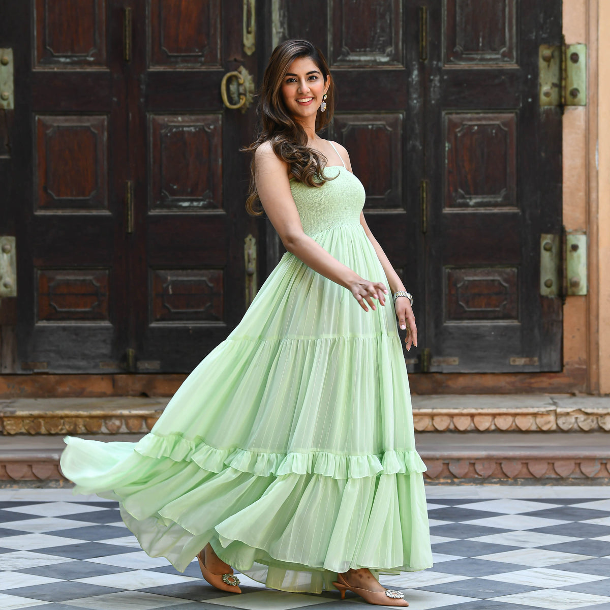 Mint Green Sequin Tiered Dress for women online