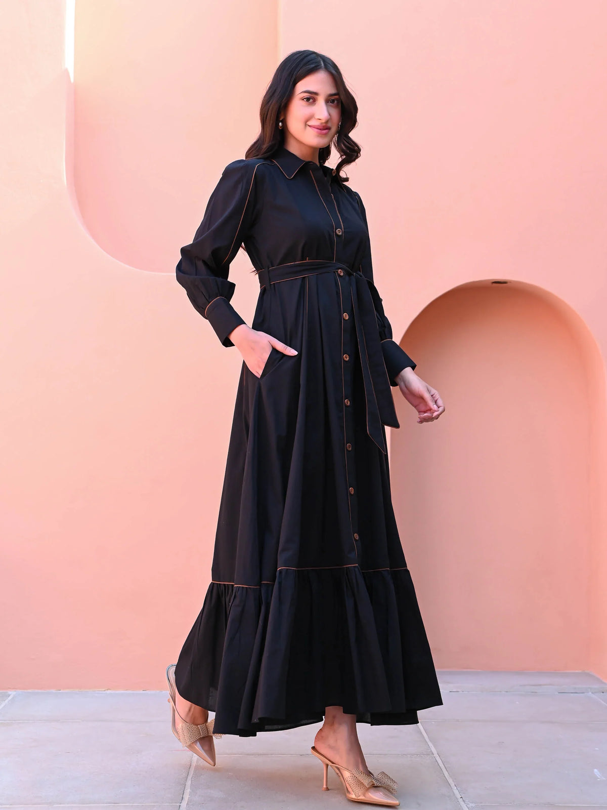 Utsav Black Cotton Shirt Dress