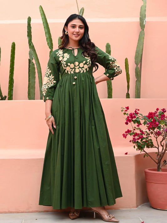 Utsav Dark Green Dress with Embroidery
